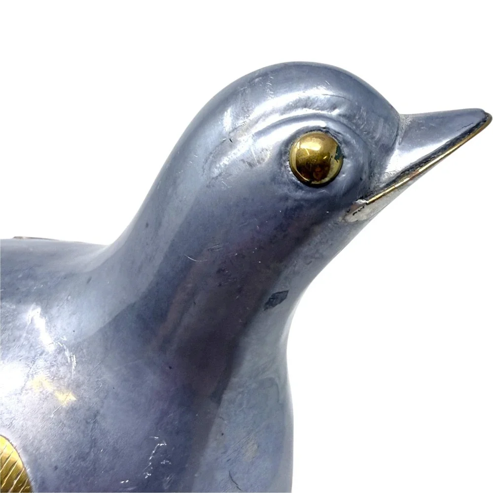 Metal Bird Figurine Pewter Jewlery Box Brass Hong Kong Quail Decor 70s